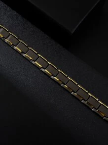 1pc Fashion Stainless Steel Two Tone Chain Bracelet For Men For Daily Decoration - Black - View 4