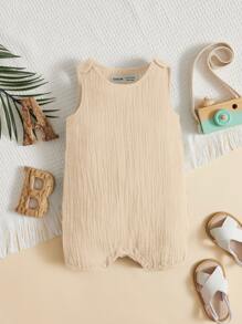 SHEIN Đứa bé trai Chất rắn Không tay Romper - Màu be - Xem 1