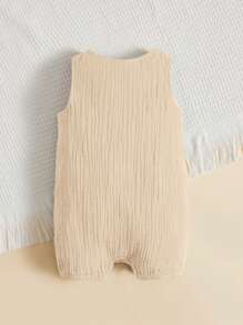 SHEIN Đứa bé trai Chất rắn Không tay Romper - Màu be - Xem 2