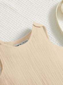 SHEIN Đứa bé trai Chất rắn Không tay Romper - Màu be - Xem 3