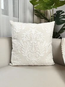1入組無填充物植物刺繡靠墊套現代帆布抱枕套適用於沙發客廳 - 米色 - 查看 4