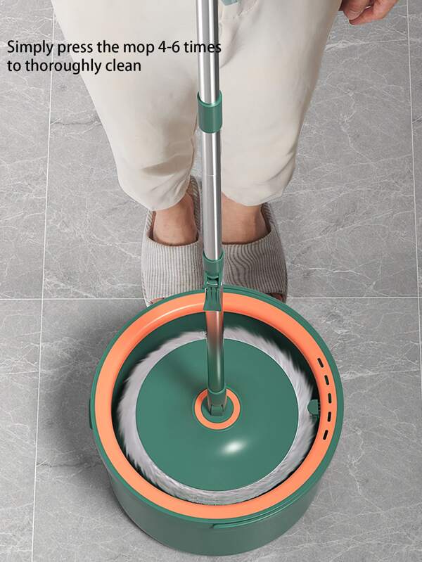 1pc No-Hands-Wash Mop, Self-Cleaning Rotating Mop With Separation Of Clean And Dirty Water, 360-Degree Rotating Moist/Dry Spin Mop, 3-Section Handle, 1 Bucket, 1 Mop Head, 1 Lid, 2 Mop Cloths, Flat Mop For Home Use