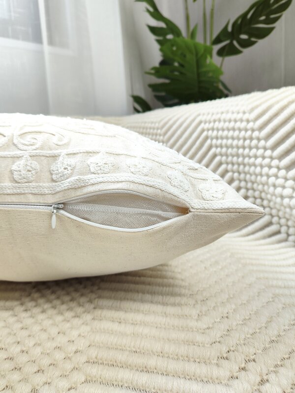 1pc Floral & Butterfly Embroidered Cushion Cover Without Filler, Modern