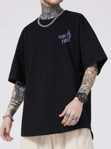 ROMWE MEN Grunge Punk Men Slogan Skull Graphic Tee, School - Black - View 4