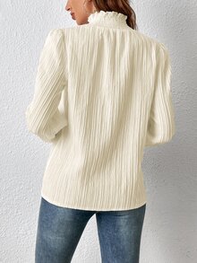 Frill Trim Mock Neck Blouse - Apricot - View 2