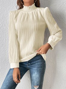 Frill Trim Mock Neck Blouse - Apricot - View 4