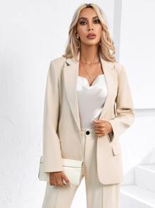 SHEIN BIZwear Chất rắn Nút đơn Áo vest Trang phục làm việc - Màu be - Xem 6