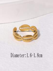 Summer Ocean-Style Ocean-Themed Multi-Shell Decorated Metal Texture Design Stainless Steel Opening Adjustable Ring, Beach Element Ring, Multi-Shell Ring, Shell Decorated Ring, Personalized Shell Ring, Golden Shell Ring, Ladies' Ring, Men's Ring, Golden Ring, Suitable For Carnival And Ladies' Daily Life - Yellow Gold - View 4