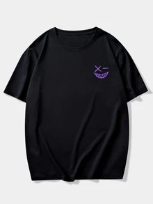 ROMWE MEN Street Life Guys Slogan Floral Graphic Drop Shoulder Tee - Black - View 6