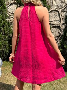 SHEIN Maternidad Vestido unicolor de cuello halter - Rosa Fucsia - Ver 2