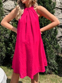 SHEIN Maternidad Vestido unicolor de cuello halter - Rosa Fucsia - Ver 3