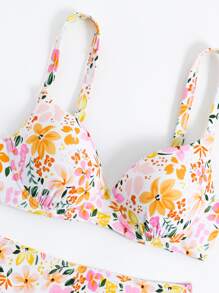 Floral Print Push Up Summer Beach Bikini Set - Multicolor - View 7