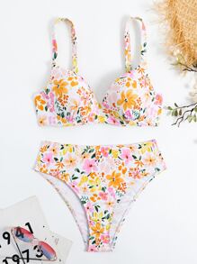 Floral Print Push Up Summer Beach Bikini Set - Multicolor - View 8