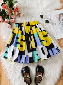 女孩字母圖案百褶半身裙