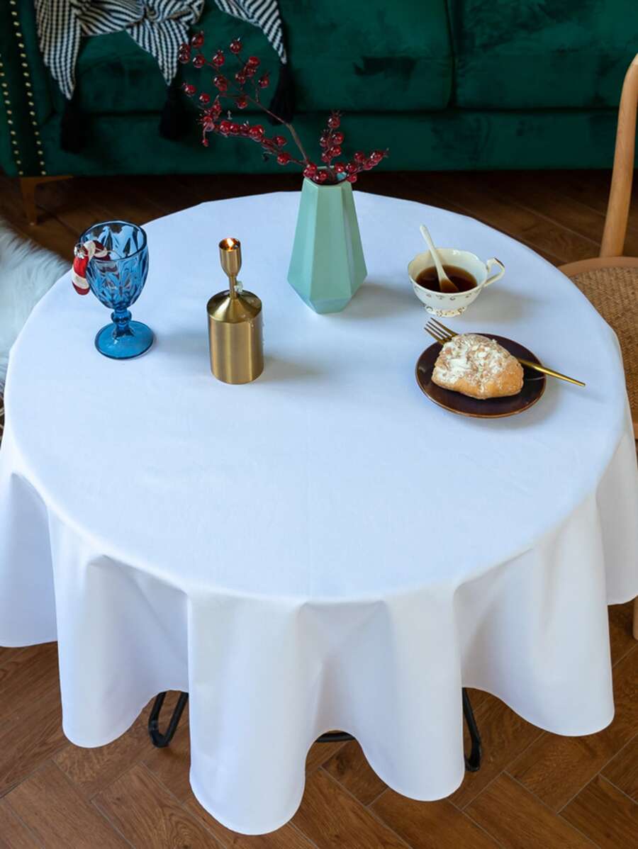 單色純白色聚酯纖維圓桌布(1片/包) - 白色 - 查看 1