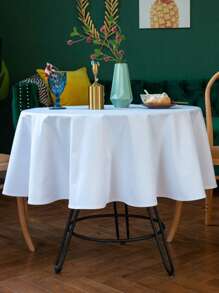 單色純白色聚酯纖維圓桌布(1片/包) - 白色 - 查看 2