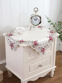 1 Khăn Trải Bàn Thêu Hoa, Khăn Trải Bàn Vuông Polyester Hiện Đại Cho Gia Đình - Màu be - Xem 1