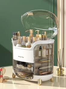 1pc PS Makeup Holder, Minimalist Letter Graphic Clear Large Capacity Makeup Storage Box, Home - White - View 2