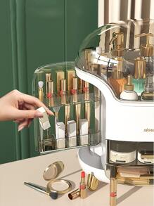 1pc PS Makeup Holder, Minimalist Letter Graphic Clear Large Capacity Makeup Storage Box, Home - White - View 4