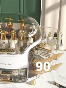 1pc PS Makeup Holder, Minimalist Letter Graphic Clear Large Capacity Makeup Storage Box, Home - White - View 5