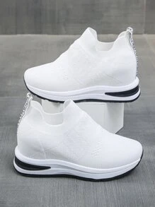 女士厚底运动鞋，透气低帮运动鞋 - 白色 - 查看 1