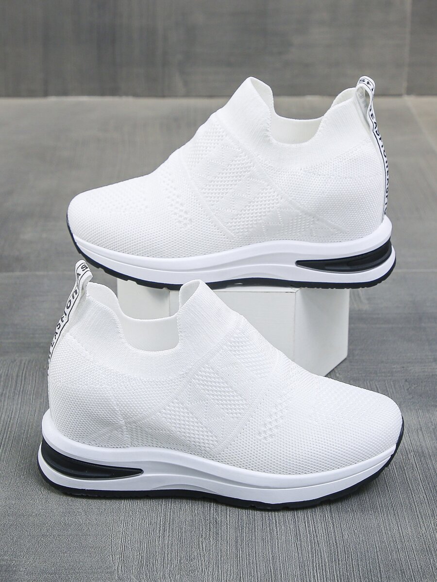 女士厚底运动鞋，透气低帮运动鞋 - 白色 - 查看 1