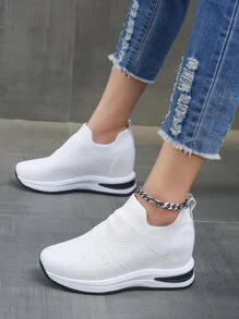 女士厚底运动鞋，透气低帮运动鞋 - 白色 - 查看 3