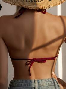 Swim Basics 2025 Simple Solid Color Halter Neck Swimwear Top For Vacation & Beach Summer