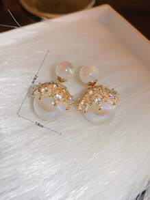 Andkiss 1對迷人的鑲嵌鑽石和人造珍珠耳夾,適用於女性日常裝飾 - 彩色 - 查看 5