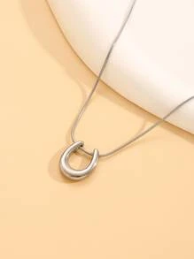 1 件镂空月亮和几何不锈钢项链，适合女性日常佩戴和送礼 - 銀色 - 查看 2