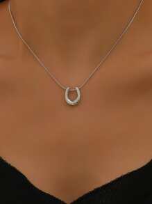 1 件镂空月亮和几何不锈钢项链，适合女性日常佩戴和送礼 - 銀色 - 查看 3