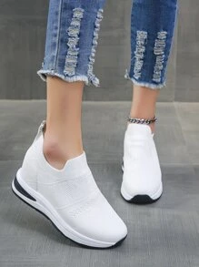 女士厚底运动鞋，透气低帮运动鞋 - 白色 - 查看 4