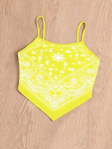 SHEIN VCAY 佩斯利印花頭巾下擺吊帶上衣 - 黃色 - 查看 5