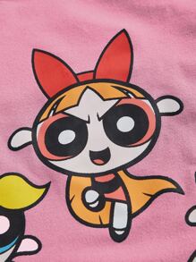The Powerpuff Girls | ROMWE Cartoon Graphic Contrast Binding Bow Decor Cami Top - Baby Pink - View 4