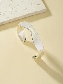 1入組時尚紋理質感開口手鐲適用於女士日常裝飾 - 銀色 - 查看 2