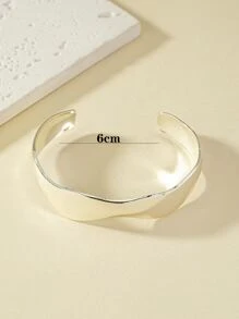 1入組時尚紋理質感開口手鐲適用於女士日常裝飾 - 銀色 - 查看 3