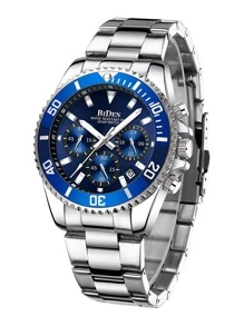 BIDEN Men's Wrist Watch, Men's Business Watch, Men's Sports Chronograph, Quartz Watch With Calendar & Luminous Function, Stainless Steel Strap Waterproof Men's Wrist Watch, Comes With Watch Link Remover And Watch Box - Silver - View 8