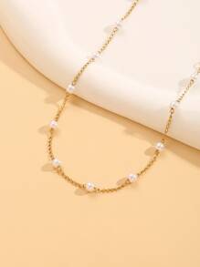 1pc Simple Pearl Stainless Steel Anklet (Random Pearl Quantity) - Multicolor - View 2