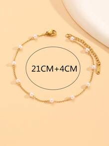1pc Simple Pearl Stainless Steel Anklet (Random Pearl Quantity) - Multicolor - View 3