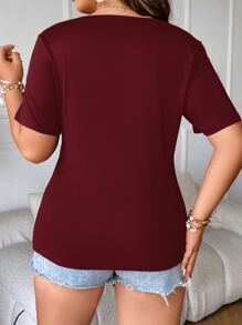 Flirla Plus Eyelash Lace Trim Tee - Burgundy - View 2