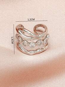 1 pieza Cuff de oreja con diseño de diamante de imitación - Plateado - Ver 3