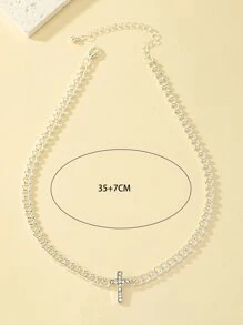 1 chiếc vòng cổ trang trí thánh giá đính đá thời trang dành cho nữ để trang trí hàng ngày - Bạc - Xem 3