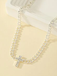 1 chiếc vòng cổ trang trí thánh giá đính đá thời trang dành cho nữ để trang trí hàng ngày - Bạc - Xem 4