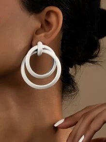 1 对时尚多层圆形耳钉，适合女士日常装饰 - 白色 - 查看 1