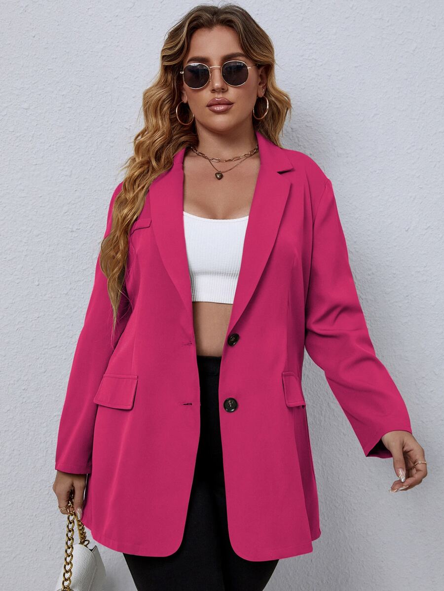 EMERY ROSE Plus Solid Button Front Blazer Graduation,Back To School,Teacher Outfits For Women Fall Cloth For Women Autumn - Hot Pink - View 1