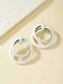 1 对时尚多层圆形耳钉，适合女士日常装饰 - 白色 - 查看 2