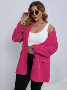 EMERY ROSE Plus Solid Button Front Blazer Graduation,Back To School,Teacher Outfits For Women Fall Cloth For Women Autumn - Hot Pink - View 6