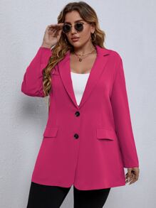 EMERY ROSE Plus Solid Button Front Blazer Graduation,Back To School,Teacher Outfits For Women Fall Cloth For Women Autumn - Hot Pink - View 5