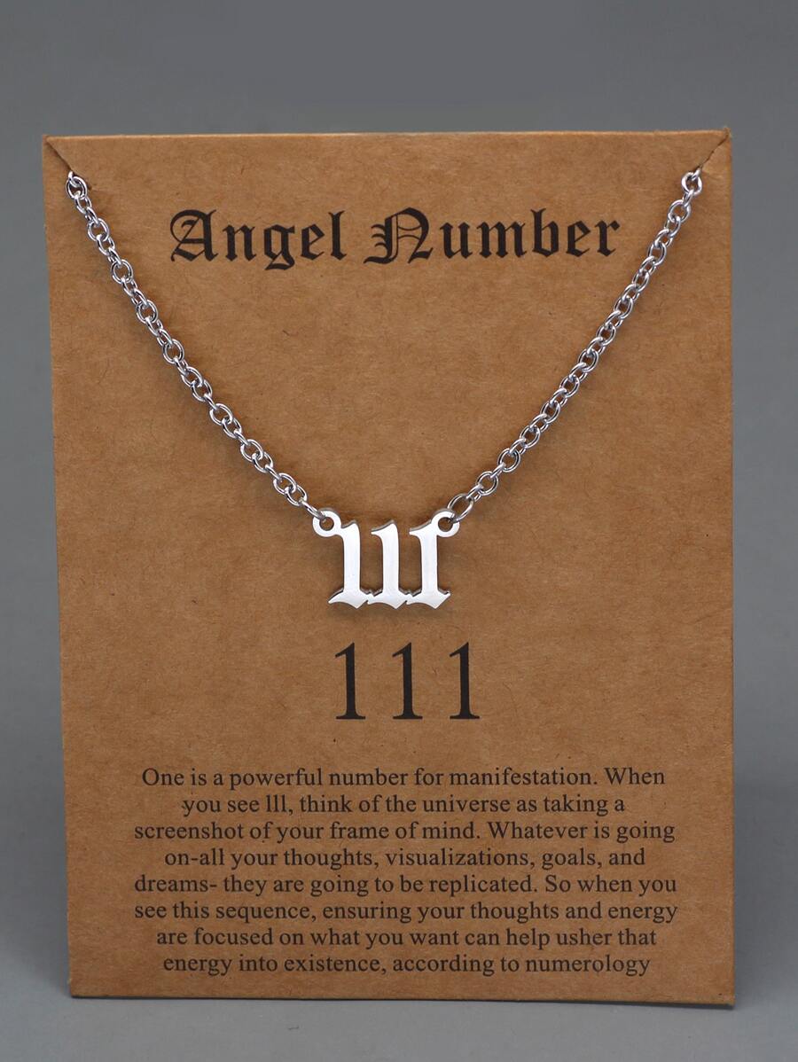 GuoShuang 1入組時尚不銹鋼編號111女士吊墜項鍊適合日常裝飾 - 復古銀色 - 查看 1