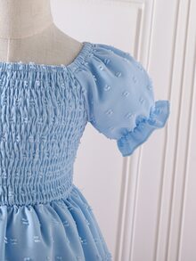 Bebé Vestido de lunares de manga farol bajo con fruncido - Celeste - Ver 3